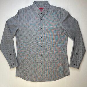 Hugo Boss Dress Shirt Mens 42 16.5 Slim Fit Gray Dot Long Sleeve Button Down